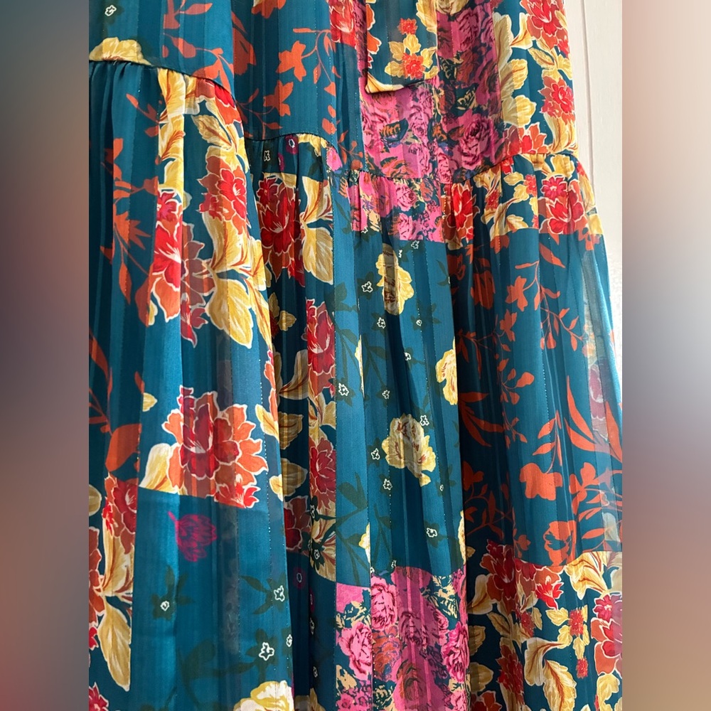 Adelyn Rae Blue Floral Patchwork Midi Dress, Large, wedding guest/ Mother’s Day - Picture 8 of 11